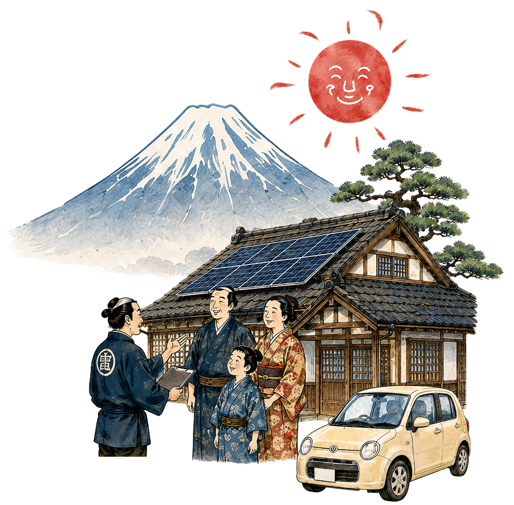 太陽光発電設備のある住宅で相談するご家族