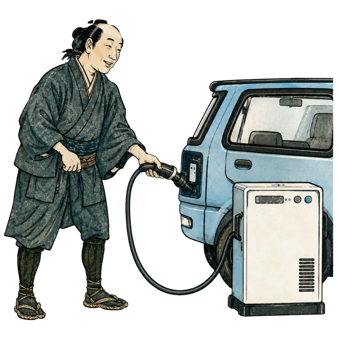 電気自動車をV2H機器に接続する人