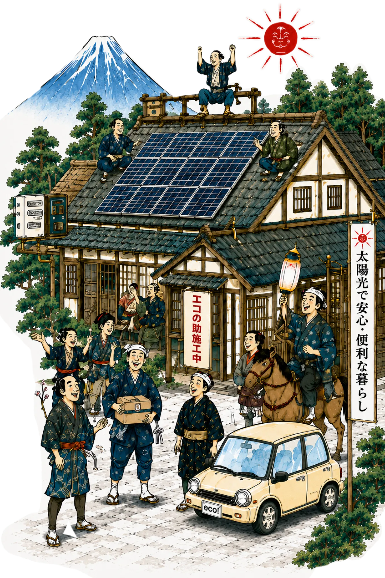 太陽光発電設備を備えた住宅と地域の人々