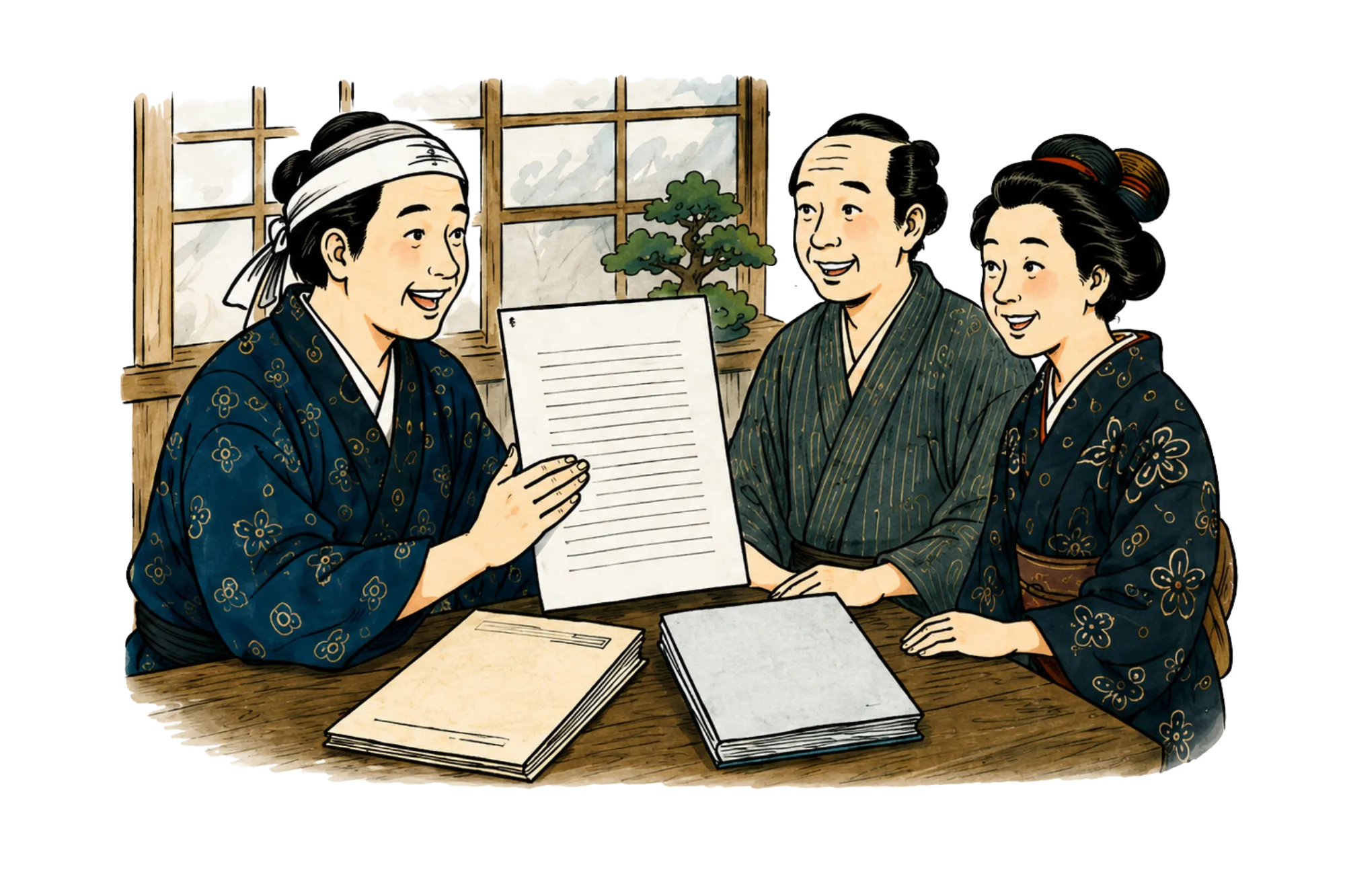補助金制度について相談する家族